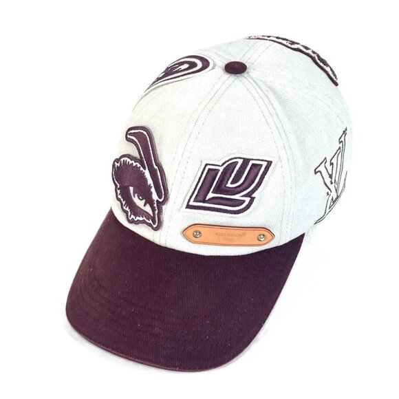 LOUIS VUITTON M7176L Cap League hat cap baseball cap cotton White/wine-red - Picture 1 of 13